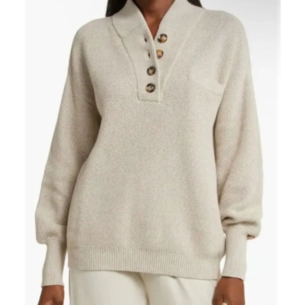 Lunya Cozy Cottonsilk Pocket Henley Sweater Women’s Sz. L/XL